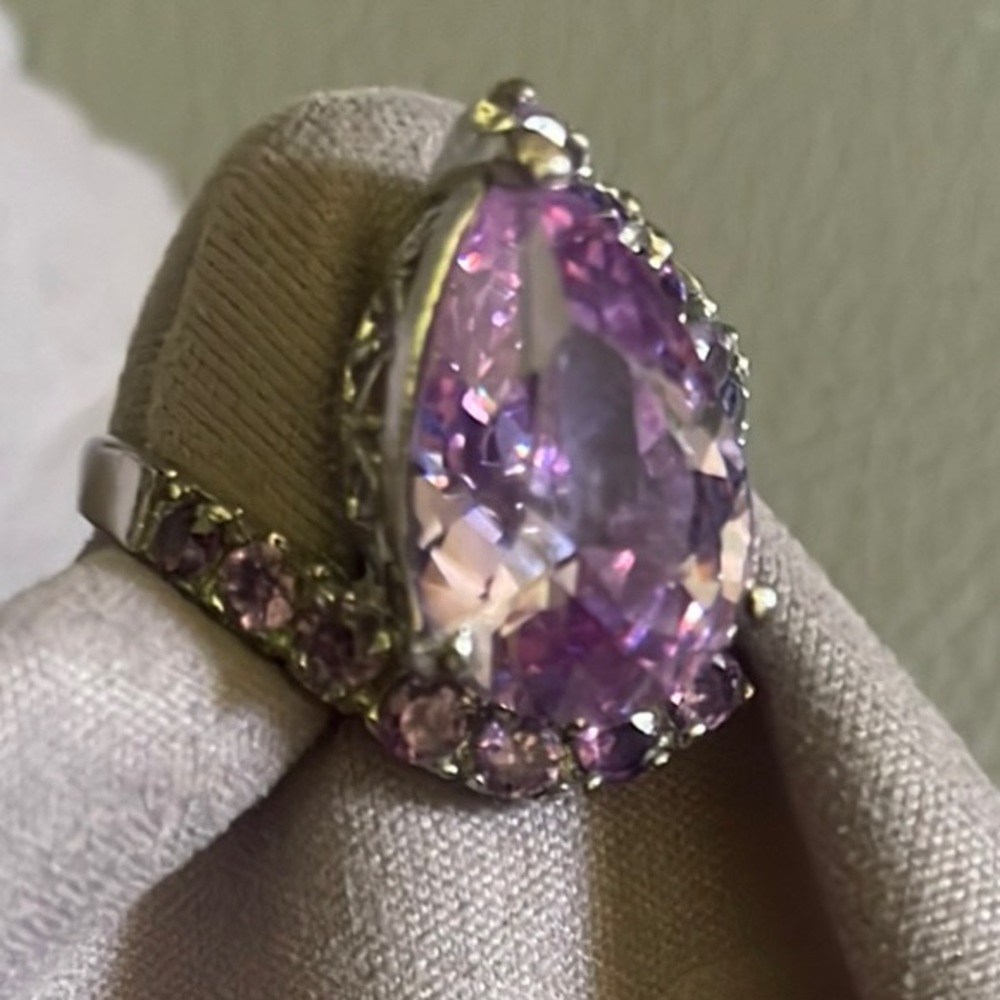 Statement Purple Teardrop Crystal Ring – Size 8